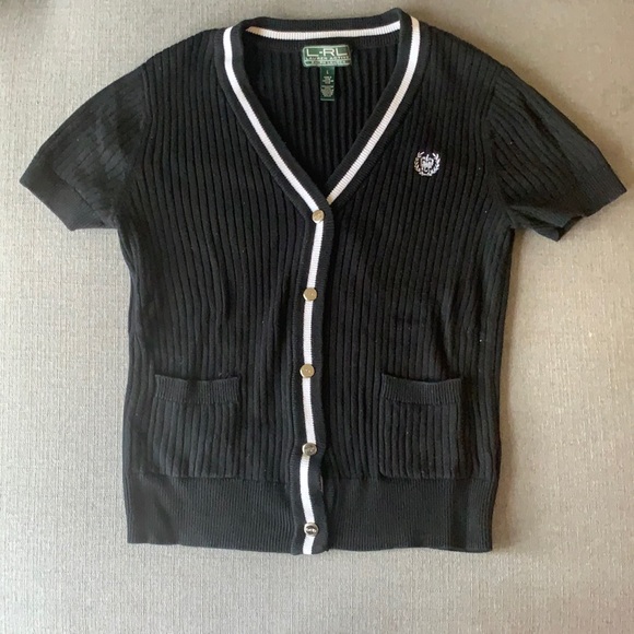 Lauren Ralph Lauren Tops - Lauren Ralph Lauren Black Short-Sleeve Ribbed Cardigan with White Trim